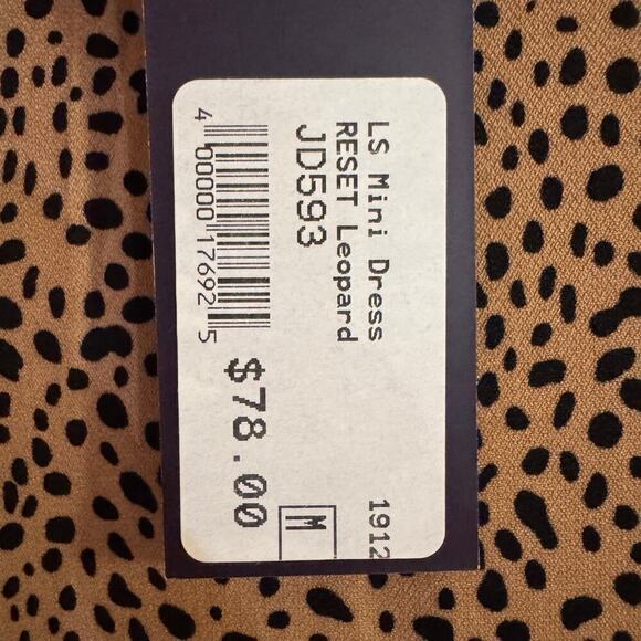 NWT Reset By Jane Leopard Print Belted Dress Balloon Sleeves Lined Medium - Picture 6 of 7